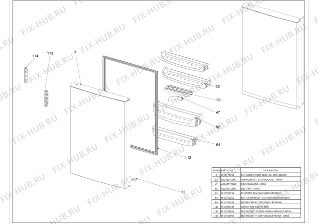 Схема №1 WTM 557 R SS с изображением Держатель двери для холодильной камеры Whirlpool 482000094255
