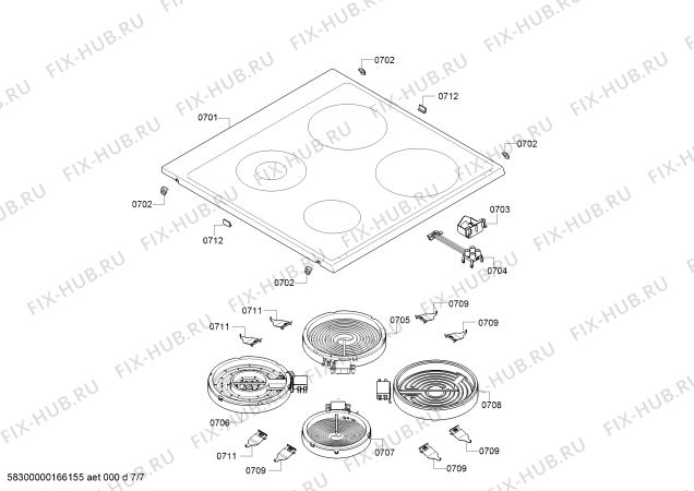 Взрыв-схема плиты (духовки) Siemens HC854263F - Схема узла 07