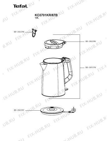 Схема №1 KO3701KR/87B с изображением Часть корпуса для чайника (термопота) Tefal SS-207270