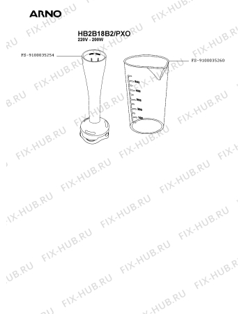 Взрыв-схема блендера (миксера) Arno HB2B18B2/PXO - Схема узла CP006045.6P2