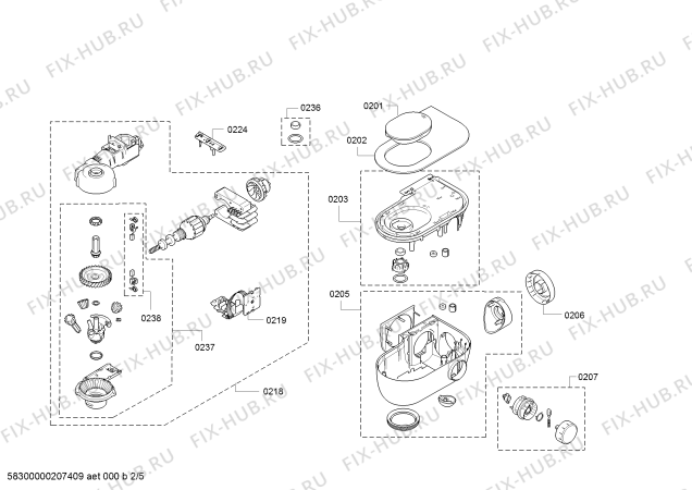 Взрыв-схема кухонного комбайна Bosch MUM58364 - Схема узла 02