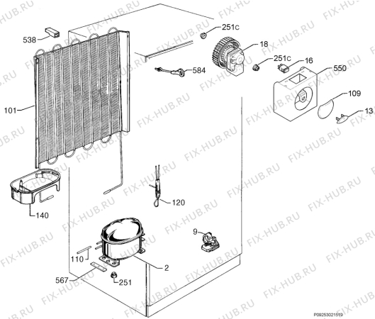 Взрыв-схема холодильника Arthurmartinelux ARA2324 - Схема узла Cooling system 017