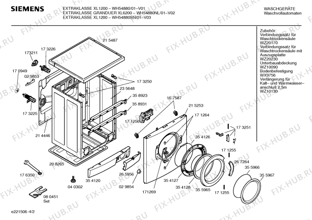 Схема №1 WH54880SN EXTRAKLASSE XL 1200 с изображением Таблица программ для стиральной машины Siemens 00524197