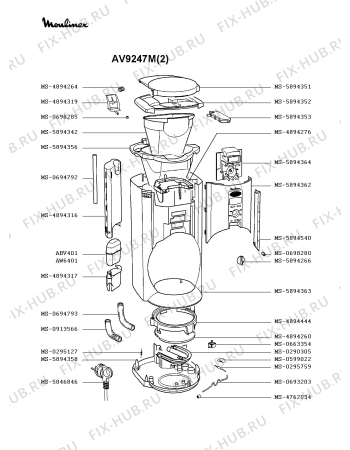 Взрыв-схема кофеварки (кофемашины) Moulinex AV9247M(2) - Схема узла RP001705.5P2