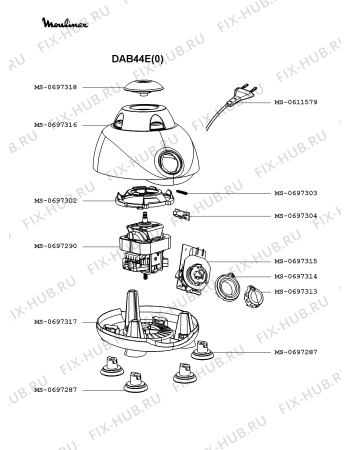 Взрыв-схема блендера (миксера) Moulinex DAB44E(0) - Схема узла SP002695.6P2