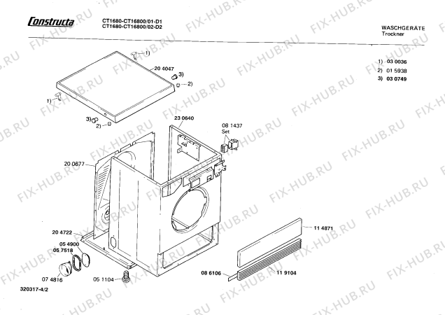 Взрыв-схема сушильной машины Constructa CT16800 CT1680 - Схема узла 02