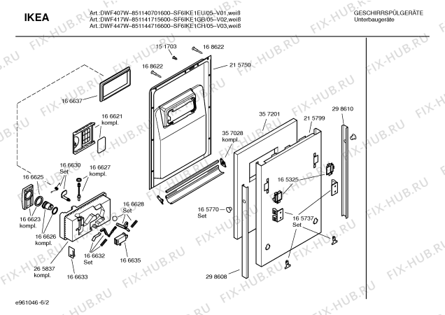 Взрыв-схема посудомоечной машины Ikea SF6IKE1EU DWF407W - Схема узла 02