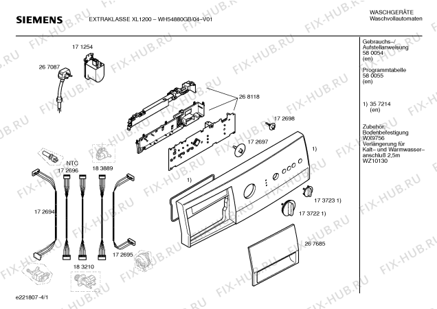 Схема №1 WH54880GB EXTRAKLASSE XL 1200 с изображением Инструкция по установке и эксплуатации для стиралки Siemens 00580054