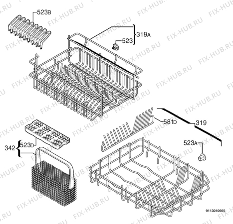 Взрыв-схема посудомоечной машины Juno Electrolux JSI65450E - Схема узла Basket 160