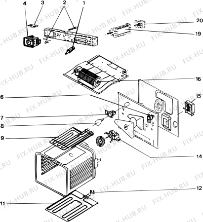 Взрыв-схема плиты (духовки) SCHOLTES F4014BM (F010455) - Схема узла