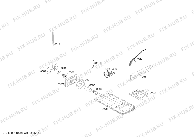 Взрыв-схема плиты (духовки) Bosch HSF43K30EC FLAT LINE 2.1 WHITE FS (CKD) - Схема узла 05