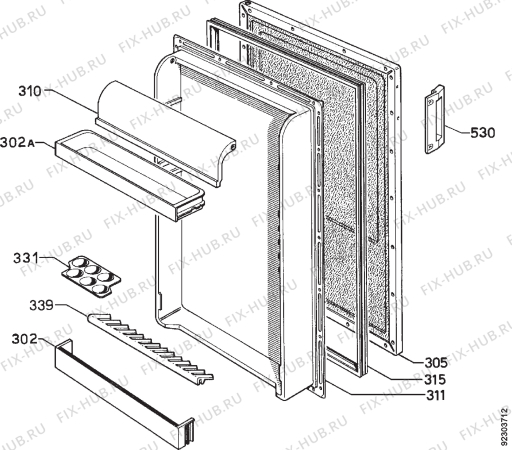 Взрыв-схема холодильника Zanussi ZFC2144T - Схема узла Door 003