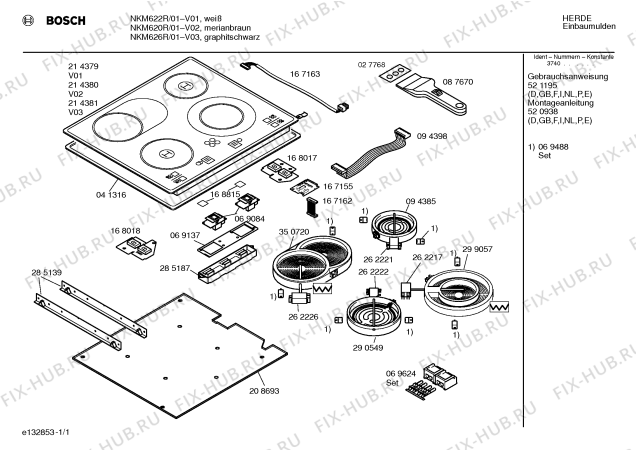 Схема №1 NKM626R с изображением Стеклокерамика для плиты (духовки) Bosch 00214381