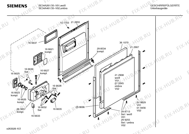 Взрыв-схема посудомоечной машины Siemens SE34A261 - Схема узла 02