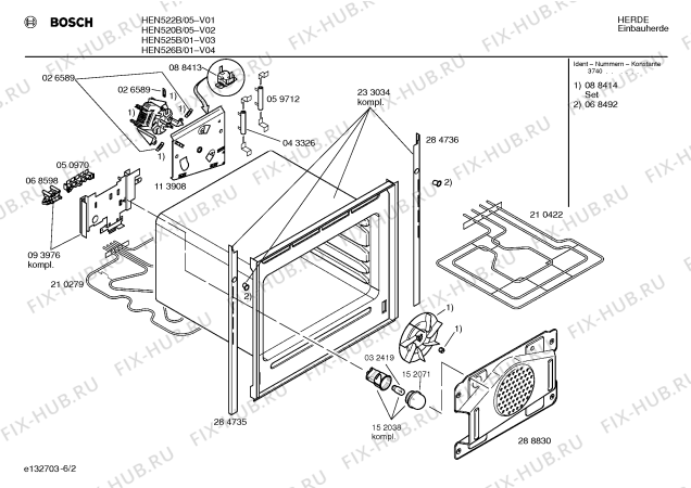 Взрыв-схема плиты (духовки) Bosch HEN520B - Схема узла 02