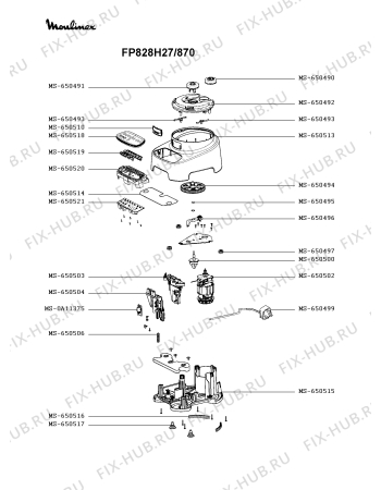 Схема №1 FP828H10/870 с изображением Двигатель (мотор) для кухонного комбайна Moulinex MS-650502