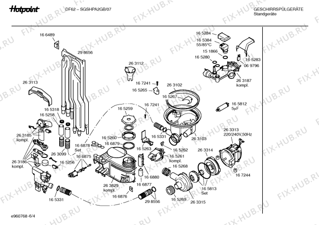 Взрыв-схема посудомоечной машины Hotpoint SGSHPA2GB DF62-SGSHPA2GB/07 - Схема узла 04