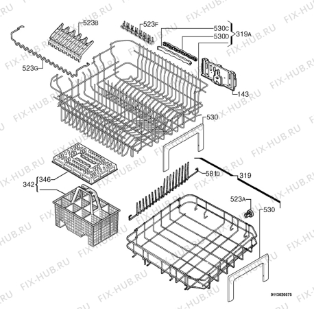 Взрыв-схема посудомоечной машины Electrolux ESF6561 - Схема узла Basket 160