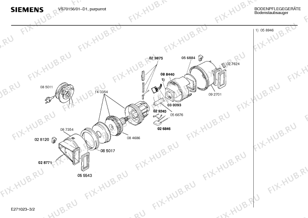 Взрыв-схема пылесоса Siemens VS70156 electronic 1100i - Схема узла 02
