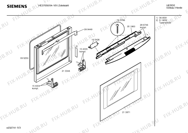 Схема №1 HE47052 с изображением Панель управления для плиты (духовки) Siemens 00352354