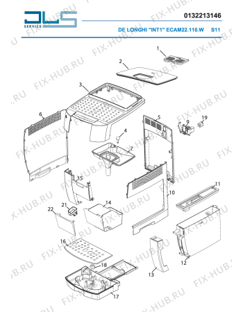 Схема №1 ECAM23120WN     MAGNIFICA S с изображением Элемент корпуса для электрокофемашины DELONGHI 5313215141