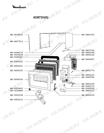 Взрыв-схема микроволновой печи Moulinex AD872H(0) - Схема узла 8P002344.4P3