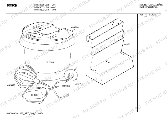 Взрыв-схема кухонного комбайна Bosch MUM4620UC Compact 450W Kitchen Center - Схема узла 03