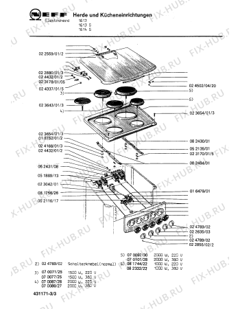 Взрыв-схема плиты (духовки) Neff 1613S - Схема узла 03