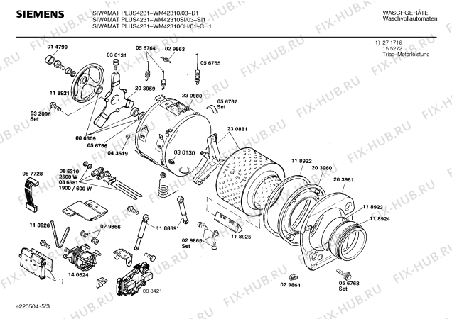 Взрыв-схема стиральной машины Siemens WM42310CH SIWAMAT PLUS 4231 - Схема узла 03