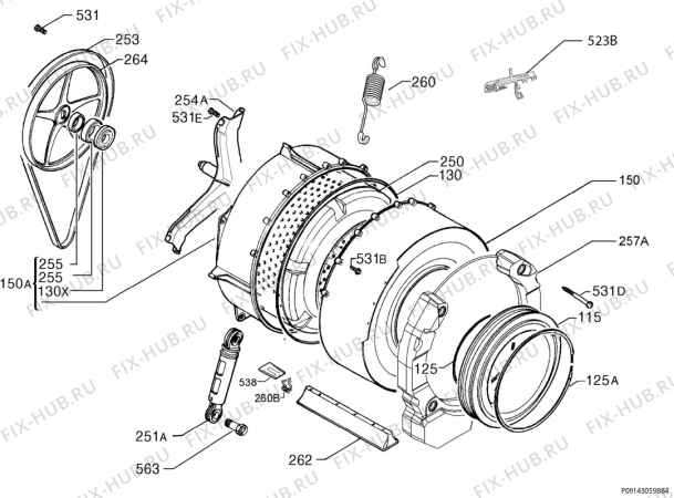 Взрыв-схема стиральной машины Electrolux EWW1273S CN - Схема узла Functional parts 267