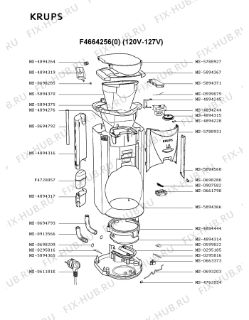 Взрыв-схема кофеварки (кофемашины) Krups F4664256(0) - Схема узла FP001833.9P2