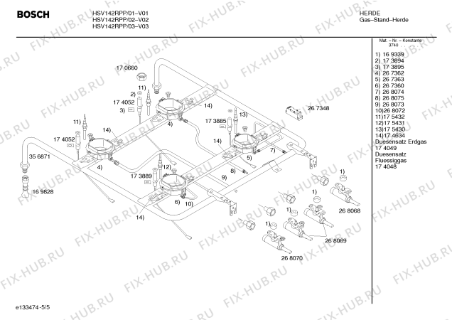 Схема №1 HSV142RBY с изображением Трубка горелки для плиты (духовки) Bosch 00268073