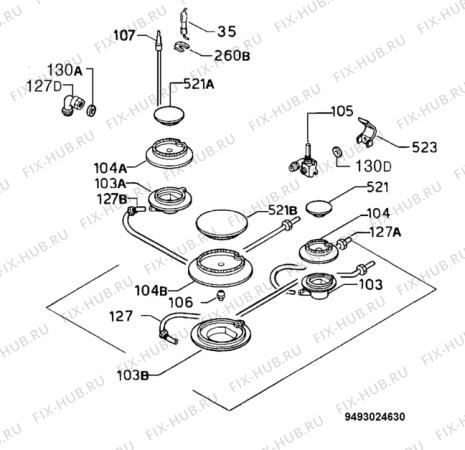 Взрыв-схема плиты (духовки) Aeg Electrolux 62511C-M - Схема узла Functional parts 267