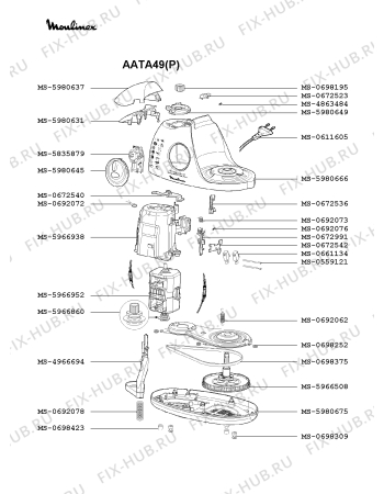 Взрыв-схема кухонного комбайна Moulinex AATA49(P) - Схема узла LP000372.9P2