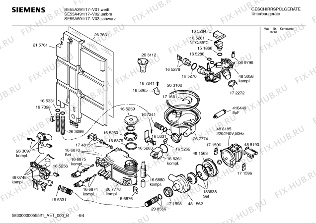 Взрыв-схема посудомоечной машины Siemens SE55A291 - Схема узла 04