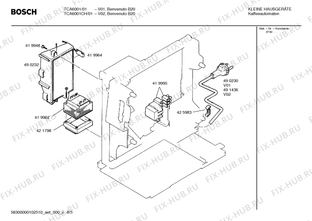 Схема №2 TCA6001CH Benvenuto B20 с изображением Краткая инструкция для электрокофемашины Bosch 00586943