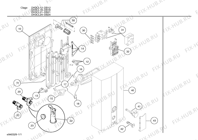 Схема №1 DH3CL21 с изображением Крышка для бойлера Bosch 00358163