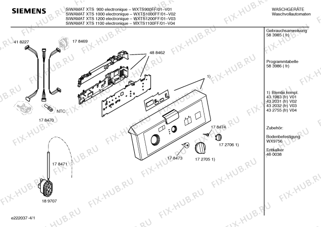 Схема №1 WXTS900FF SIWAMAT XTS 900 electronique с изображением Панель управления для стиралки Siemens 00431983
