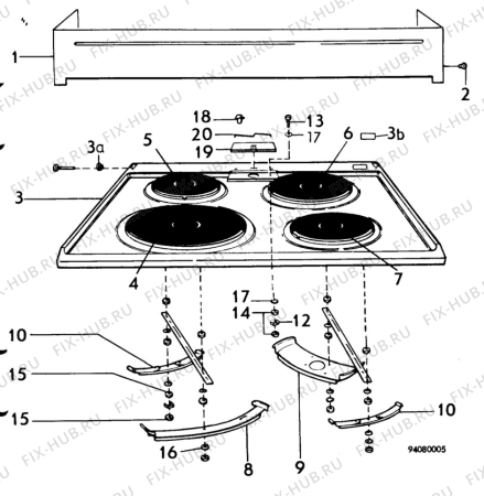 Взрыв-схема плиты (духовки) Unknown QC606F - Схема узла H10 Hob