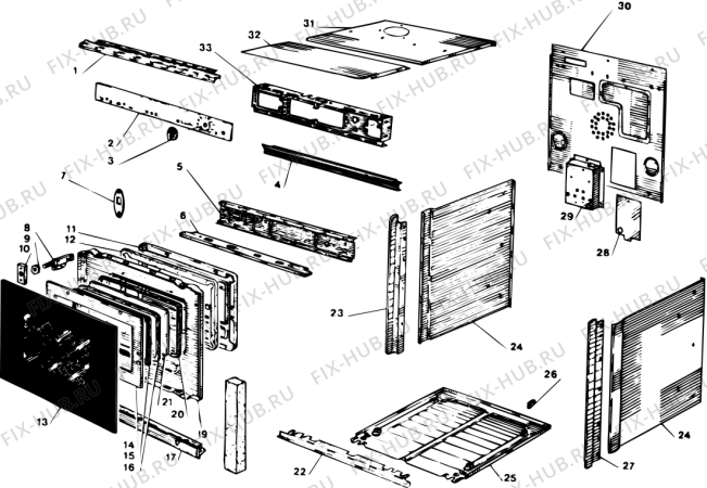 Взрыв-схема плиты (духовки) SCHOLTES F3805ELMDNOIR (F011191) - Схема узла
