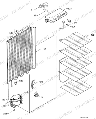 Взрыв-схема холодильника Zanussi ZFC180 - Схема узла Cooling system 017