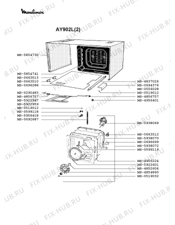 Взрыв-схема микроволновой печи Moulinex AY902L(2) - Схема узла 2P002318.6P3