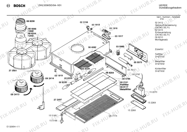 Схема №1 DHL555KSD с изображением Инструкция по эксплуатации для электровытяжки Bosch 00523413