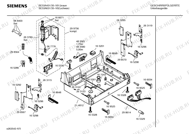 Взрыв-схема посудомоечной машины Siemens SE53A431 - Схема узла 05