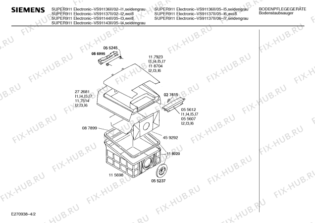 Схема №1 VS91137II SUPER 911 ELECTRONIC с изображением Дефлектор для электропылесоса Siemens 00112923