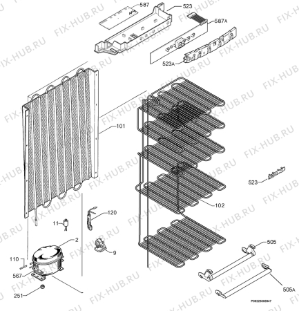 Взрыв-схема холодильника Privileg 062098_41462 - Схема узла Cooling system 017