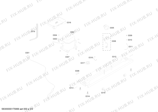 Взрыв-схема холодильника Bosch KDN30VL111 REF BOSCH ECO-TT300 IXL 220V/60HZ - Схема узла 03