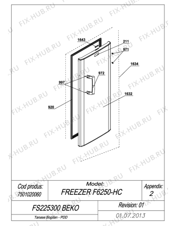 Взрыв-схема холодильника Beko FS225300 (7501020060) - EXPLODED VIEW DOOR FS225300 BEKO