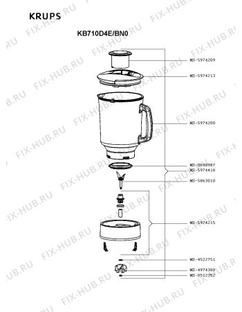 Взрыв-схема блендера (миксера) Krups KB710D4E/BN0 - Схема узла 1P003664.9P2