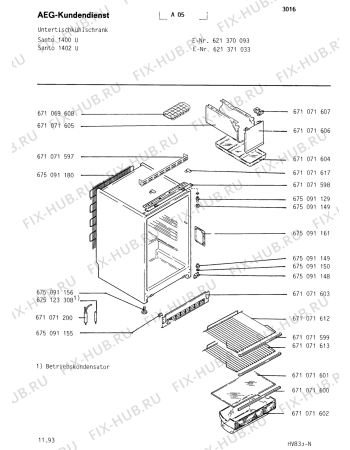 Взрыв-схема холодильника Aeg SAN1400 U - Схема узла Housing 001